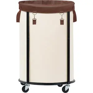 Rolling Laundry Hamper with Wheels 110L Laundry Basket, Round Laundry Cart with Metal Frame and Removable Bag, Clothes Hamper for Bedroom, Bathroom, Dorm Room, Laundry Room, Beige