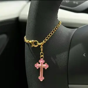 Car Steering Wheel Rosary Religious Car Steering Wheel Suspension Accessories for Car Decoration; Cross Suspension Accessories for Women Men, Car Hanging Decoration, Girly Car Accessories, Car Ornament
