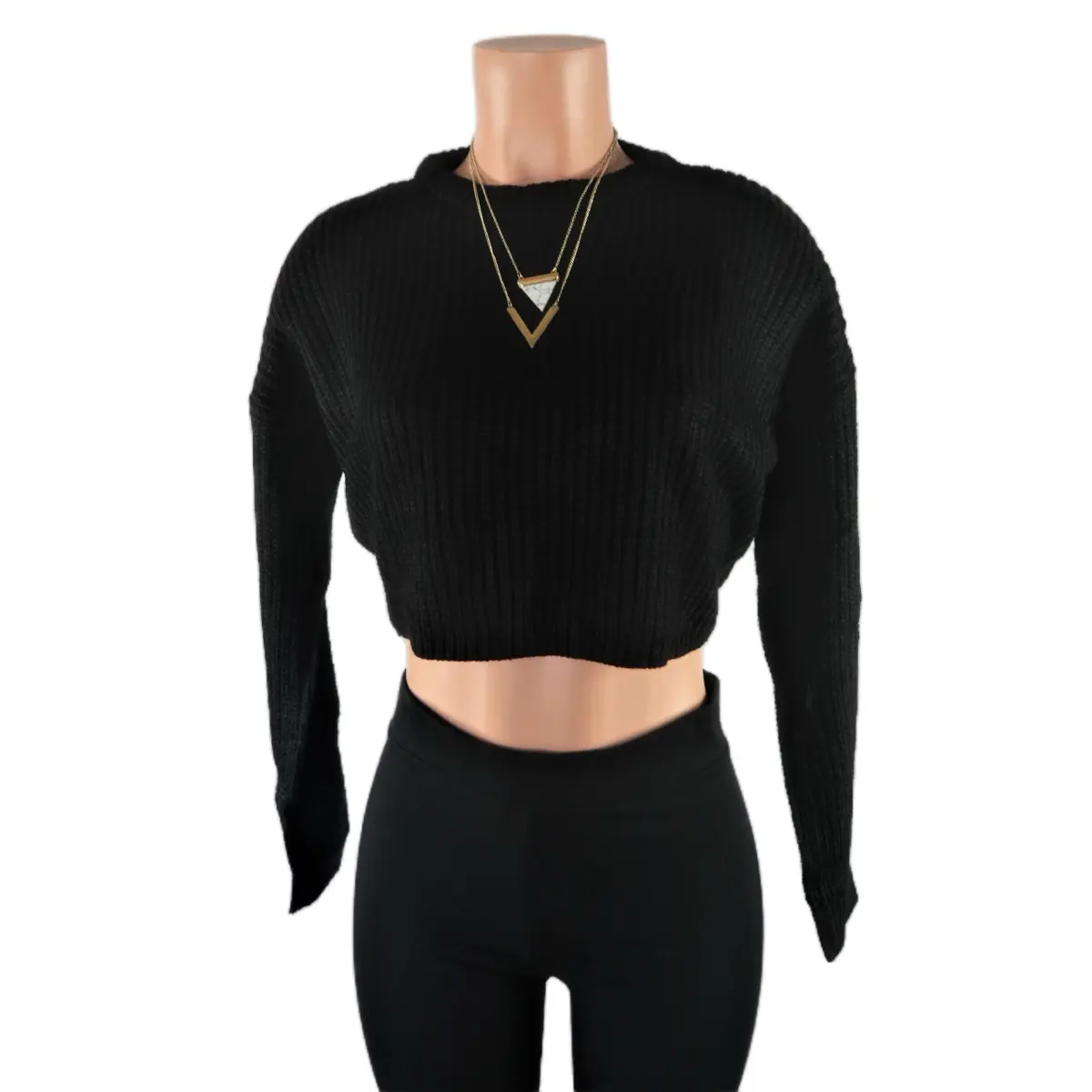 Gabby Crop Sweater for Women - Long Sleeve Knit Top Knitwear Womenswear Knitting Comfort