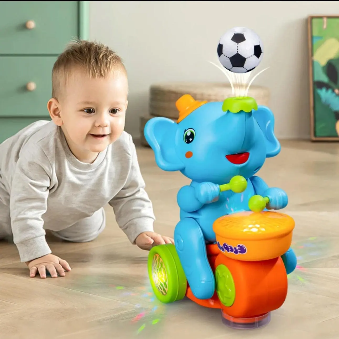Elephant Theme Ball-Blowing Musical Toy for Toddlers, ABS Plastic Play Toy with LED Lights & Toddler Sound Machine, 8x6x5 in
