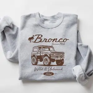 Ford Bronco Since 1966 Vintage Crewneck Sweatshirt, Classic Off-Road Truck Graphic, Wild & Untamed Retro Car Lover Gift, Men's Women's Gray Jumper