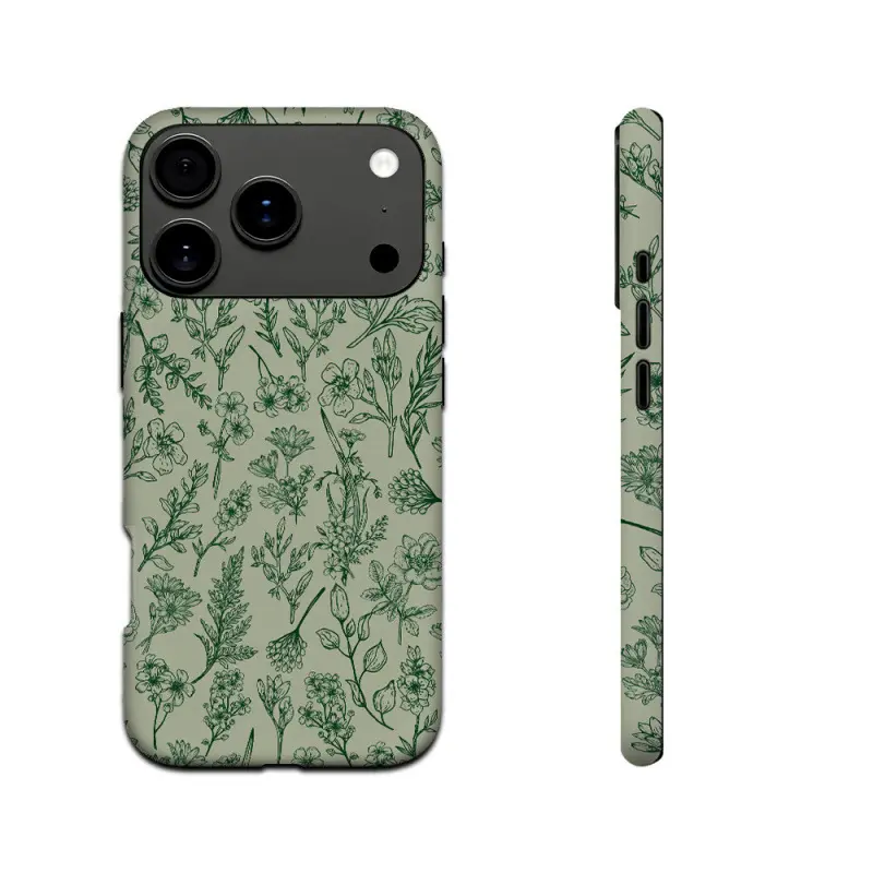 Green Flowers Protective Phone Case for iPhone 17 Pro Max, 16 Plus, 15, 14, 13, 12, 11 Plus - Fashionable, Anti-Stain, Durable, Lightweight, Shockproof, Matte Texture, Elegant Luxury Phone Accessories Casing, New Year's Top Choice