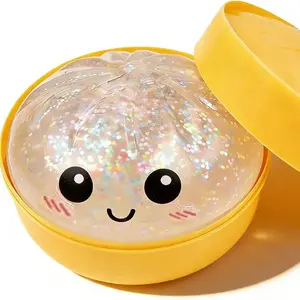 Glitter Gold Bao Bun Squishy | With Steamer Box Cute Smiley - Non-Toxic Stress Relief Fidget Toy