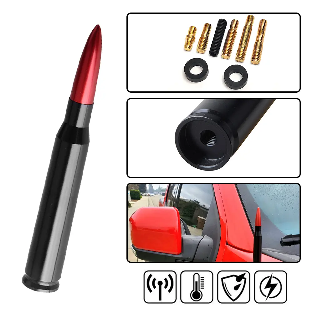 Premium Aluminum 5.7in Metal Short Antenna Mast, Universal Fit Plug-and-Play FM Radio Replacement for Cars, Motorcycles, GMC Sierra, Chevy Silverado, Dodge Ram 1500-3500, Ford F150-F350 Super Duty Raptor