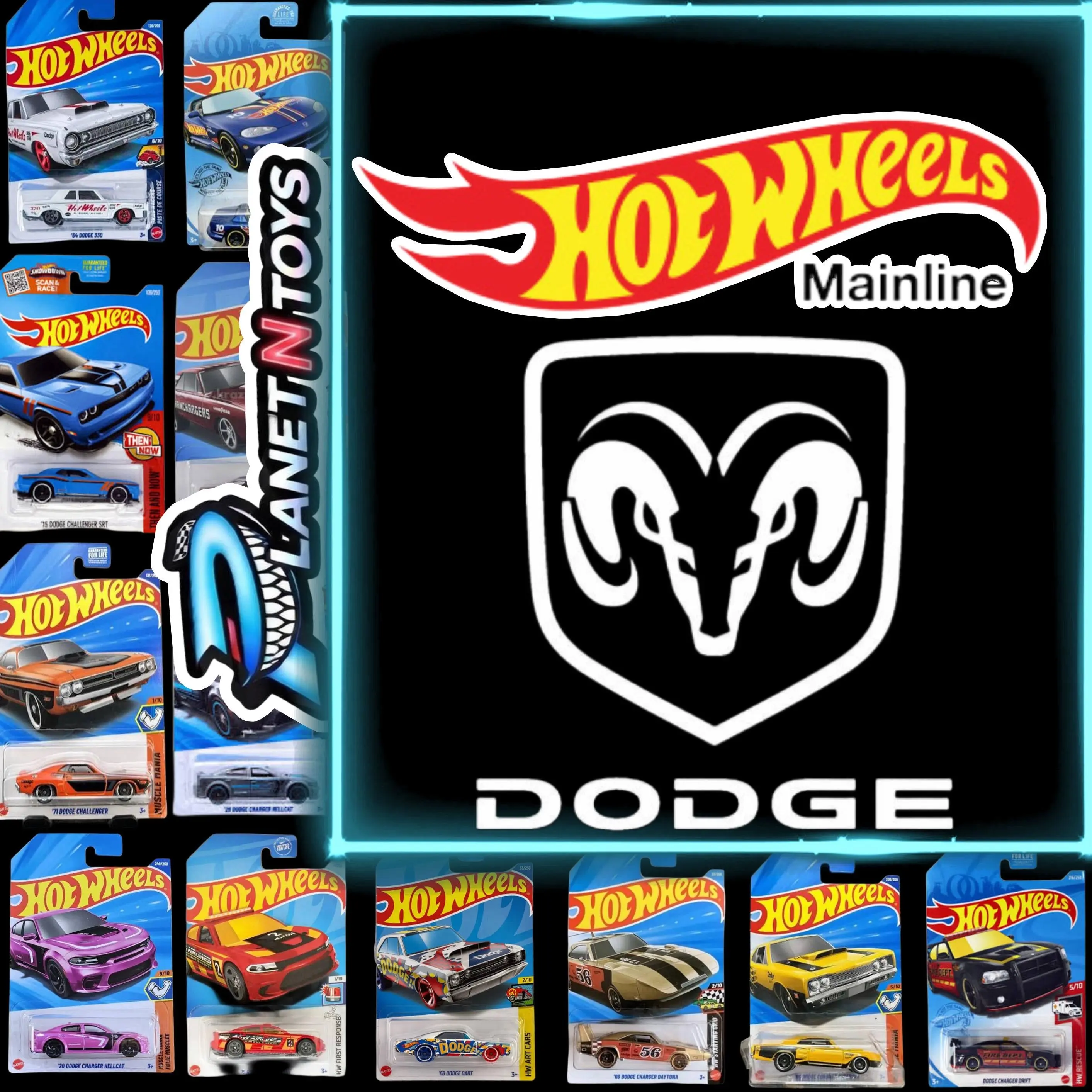 Hot Wheels Dodge Mainline American Power 1:64 Diecast Assorted (charger, Hellcat, Challenger, viper, van, Dart) Muscle Cars