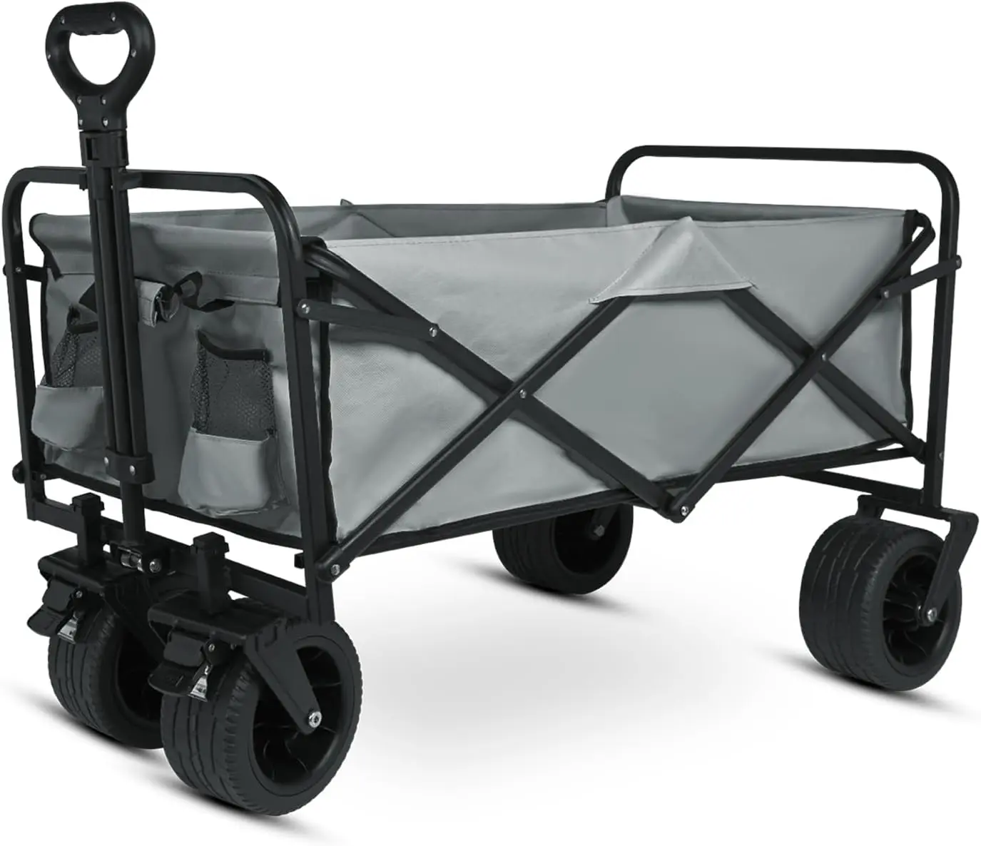 Collapsible Folding Wagon - 300lbs Heavy-Duty Iron Frame Trolley with All-Terrain Wheels, Compact Fold, Spacious & Easy to Use, Gray for Outdoor Camping, Gardening | Home Improvement Building Supplies