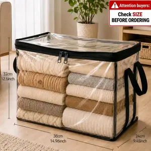 Large Clear ThickPlastic Storage Box with Hinged Lid,Heavy-Duty Durable High CapacityOrganizer, Perfect for Home,Camping, Travel, Attic and Moving,bedroom decor,room decorations,storage organization