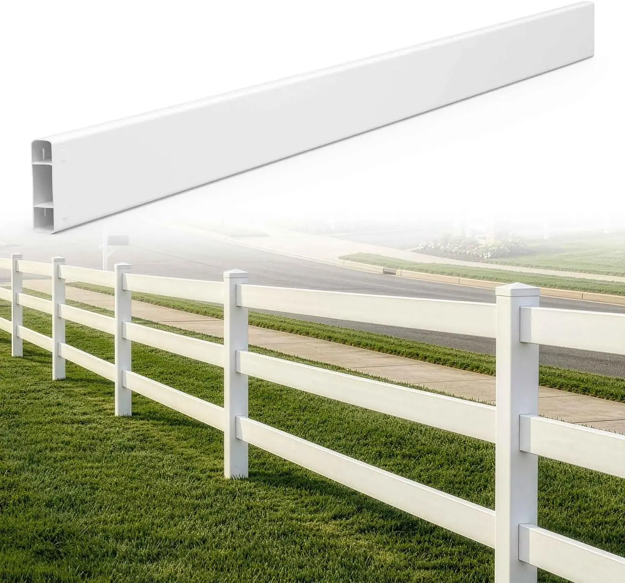 Fencer Wire 8ft Vinyl Ranch Rail, UV-Resistant PVC Fence Rail with Slide-In Design, Easy Installation, Durable Outdoor Vinyl Fence Replacement Parts for Horse Ranch, Yard & Farm