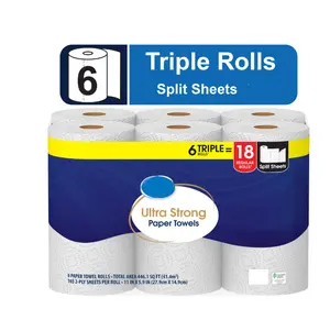 Ultra Strong Paper Towels - 6 Triple Rolls for Kitchen Wipes
