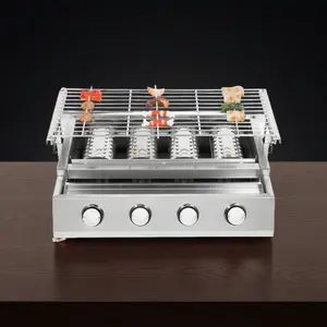 CNCEST Smokeless Gas Grill 4-Burner LPG Outdoor Grill Drop-in Grill with Large Cooking Area, Adjustable Height Tabletop Cooker for Patio, Garden, Balcony BBQ, Home