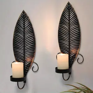 Set of 2 Vintage-Style Wall Candle Holders Featuring a Leaf Motif, Ideal for Farmhouse-Themed Decor, Perfect for Adding a Decorative Touch to Your Living Room, Bedroom, Or Hallway