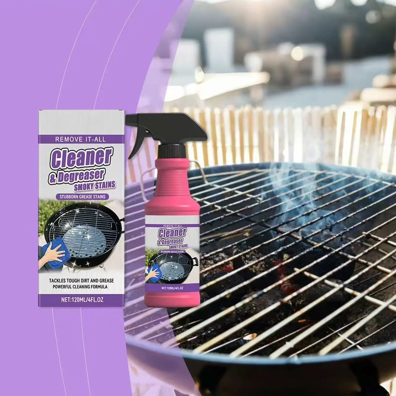 Fishleano BBQ Grill Cleaner, Powerful Charcoal Stain Remover, Degreaser, Quick Clean Specialist, Essential Grill Maintenance Tool, Powerful Cleaning Solution