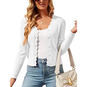Womens Cropped Cardigan Knit Shrugs for Dresses Tops V Neck Button Down Cardigans Sweaters