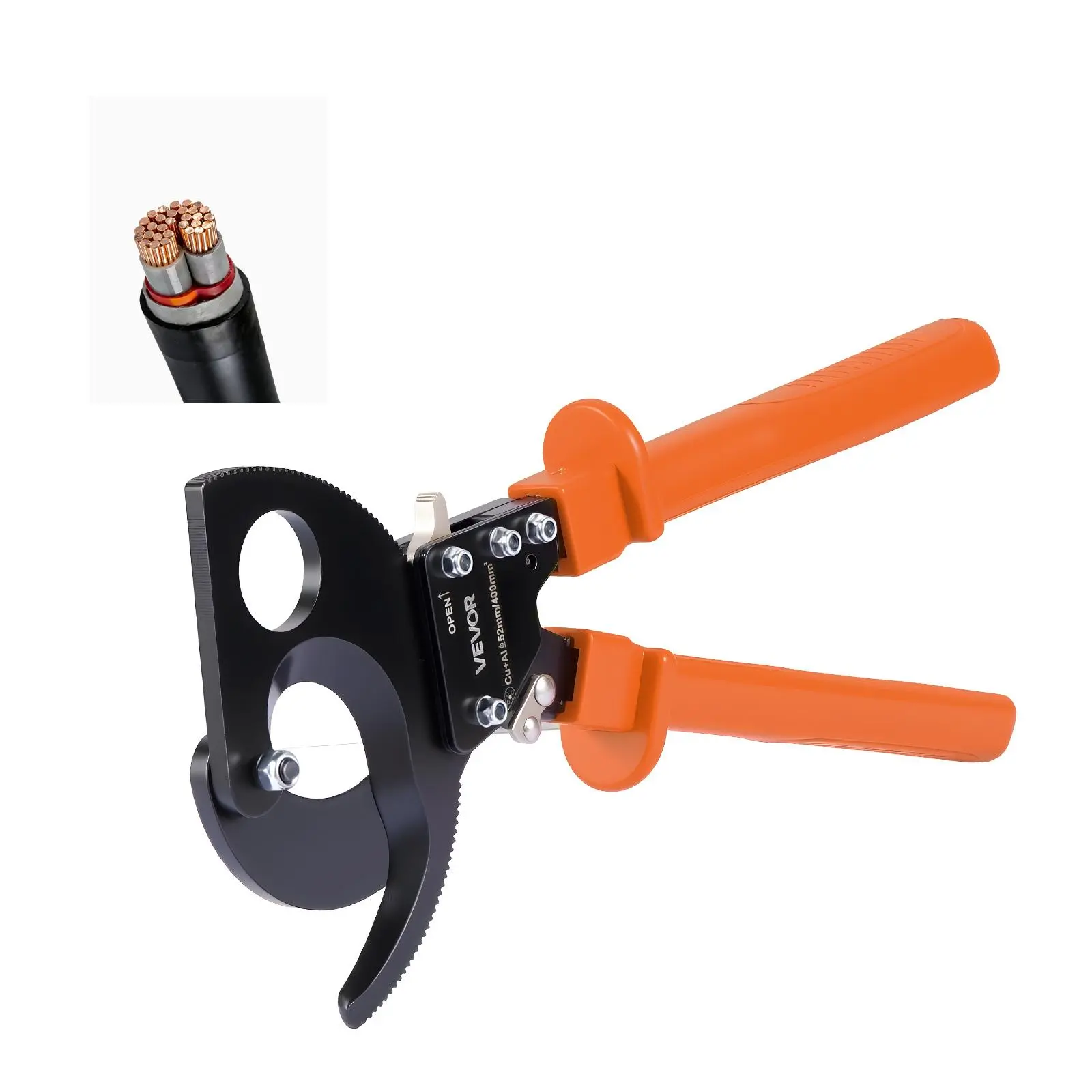 【Summerfinds】VEVOR Ratcheting Cable Cutter,Spring Steel Blades with PVC-Coated HandlesQuick-Release ButtonHeavy Duty Ratchet Cable Wire Cutter for Cutting Copper & Aluminum Cables Up to 800 MCM / 400 mm²