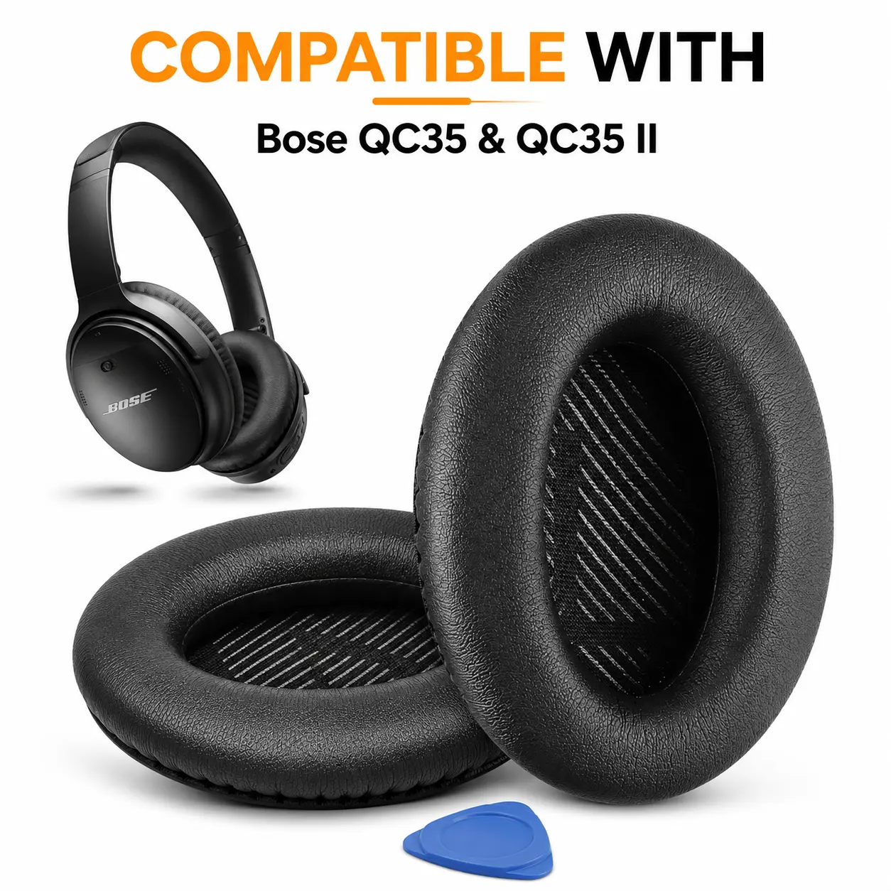 Earpads, Bose QuietComfort 35 (QC35) & Quiet Comfort 35 II (QC 35 ii) Headphones, EarPads Cushions with Noise Isolation Memory Foam, Softer Protein Leather, Added Thickness