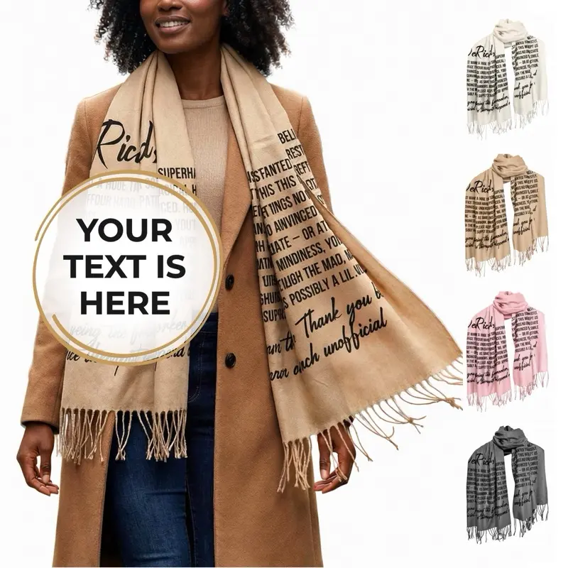 Personalized Custom Scarf with Name Photo or Message Soft Luxury Printed Perfect Gift for Women Men Birthday Anniversary Wedding Valentine’s Day Mother’s Day Christmas