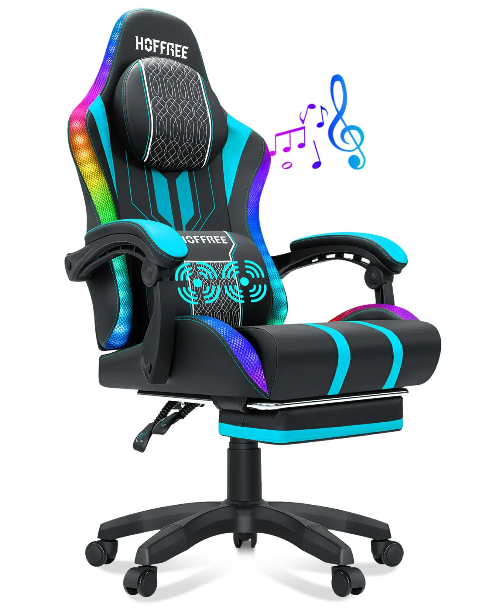 Big and Tall Gaming Chair with Speakers Office Chair with Footrest Heavy Duty Gamer Chair with Lumbar Support Height Adjustable 360-Swivel Seat and He