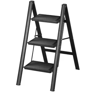 Zeny 3-Step Folding Steel Sturdy Portable Collapsible Ladder - Wide Anti-Slip Grip Pedals, 330 lbs Max Capacity, Compact, Safe, Floor Protection, Multipurpose for Home, Kitchen,summerwins