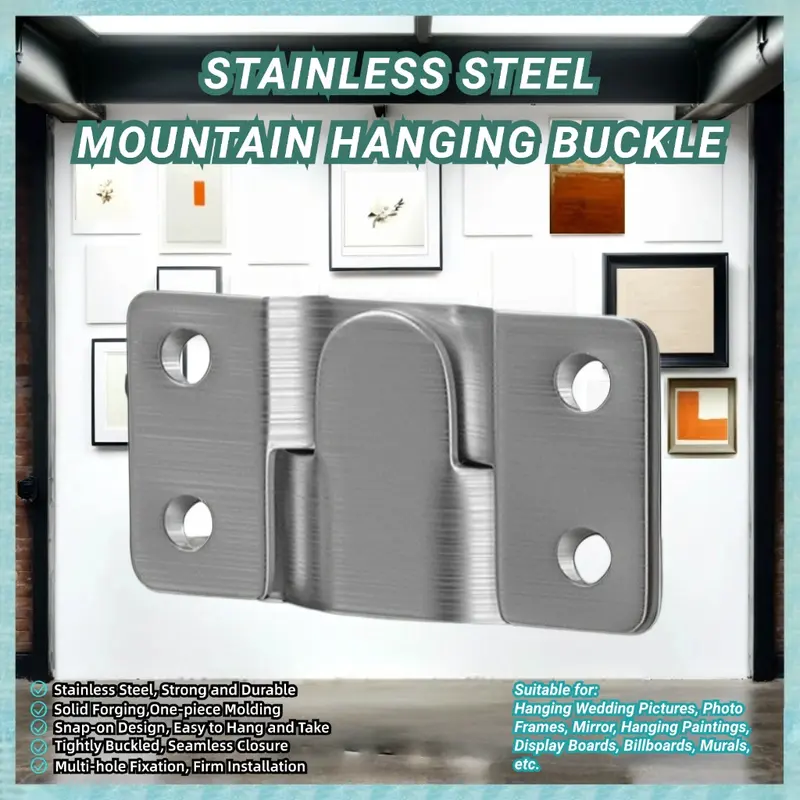 Stainless Steel Mountain Hanging Buckle Mounting Brackets - Heavy-Duty Z-Clip Lock-In No-Screw Interlocking Hook, Countersunk Holes Align Fast, Seamless Flush Wall Finish, Fits Headboards & Walls, Reusable Fall Prevention Home Supply