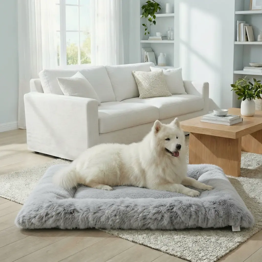Fluffy Dog Crate Bed for Extra Large Dogs, Plush Faux Fur Pad, Calming Anti Anxiety XL Bed for Crate, Washable Soft Warm Dog Mat with Non-Slip Bottom, Grey tiktokshopspringglowup