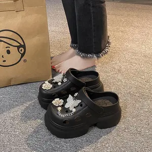 CasualCartoonBearPatternClogsandWoodenShoes,BreathableEVAFlatHighHeelClogs,withBowknotDecoration,SuitableforIndoor/OutdoorMulti-purposeFashionShoes-Women'sShoesMadeinQuanzhou