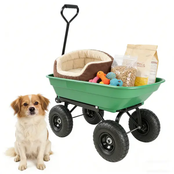 Foldable Garden Dump Cart 10 Inch Pneumatic Tire Heavy Duty Steel Frame 300LB Capacity