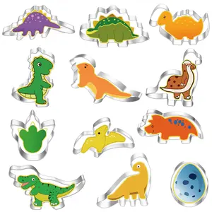12PCS Dinosaur Cookie Cutters Set Small Size Stainless Steel Shaped for Birthday Party Supplies, Footprint, Dinosaur Eggs, Different Dinosaur Shapes