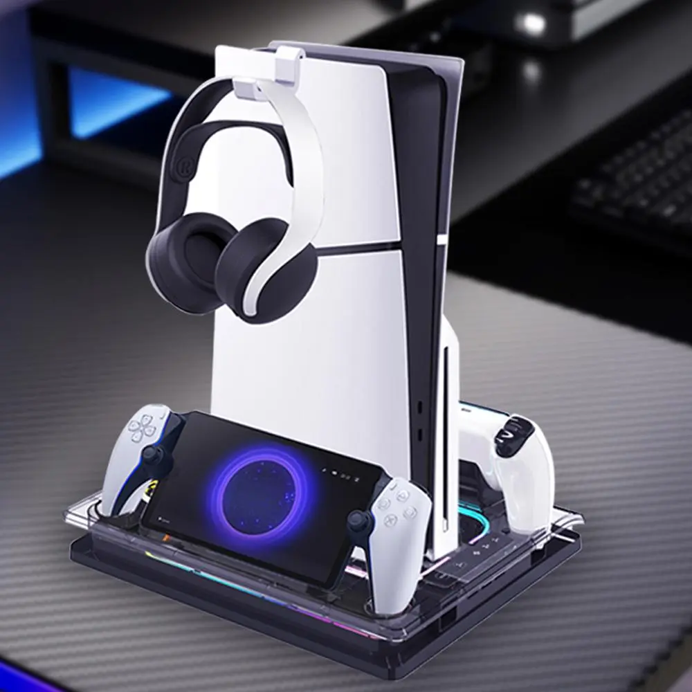Controller Charging Station, Controller Charge Station, Multifunctional Controller Charging Station with Cooling System & Headset Holder, Console Accessories for PS5 Digital/Disc, Controller Charger, Game Console Accessories