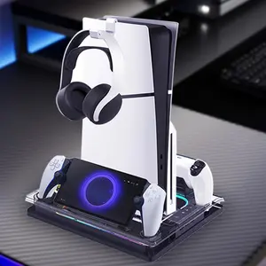 Controller Charging Station, Controller Charge Station, Multifunctional Controller Charging Station with Cooling System & Headset Holder, Console Accessories for PS5 Digital/Disc