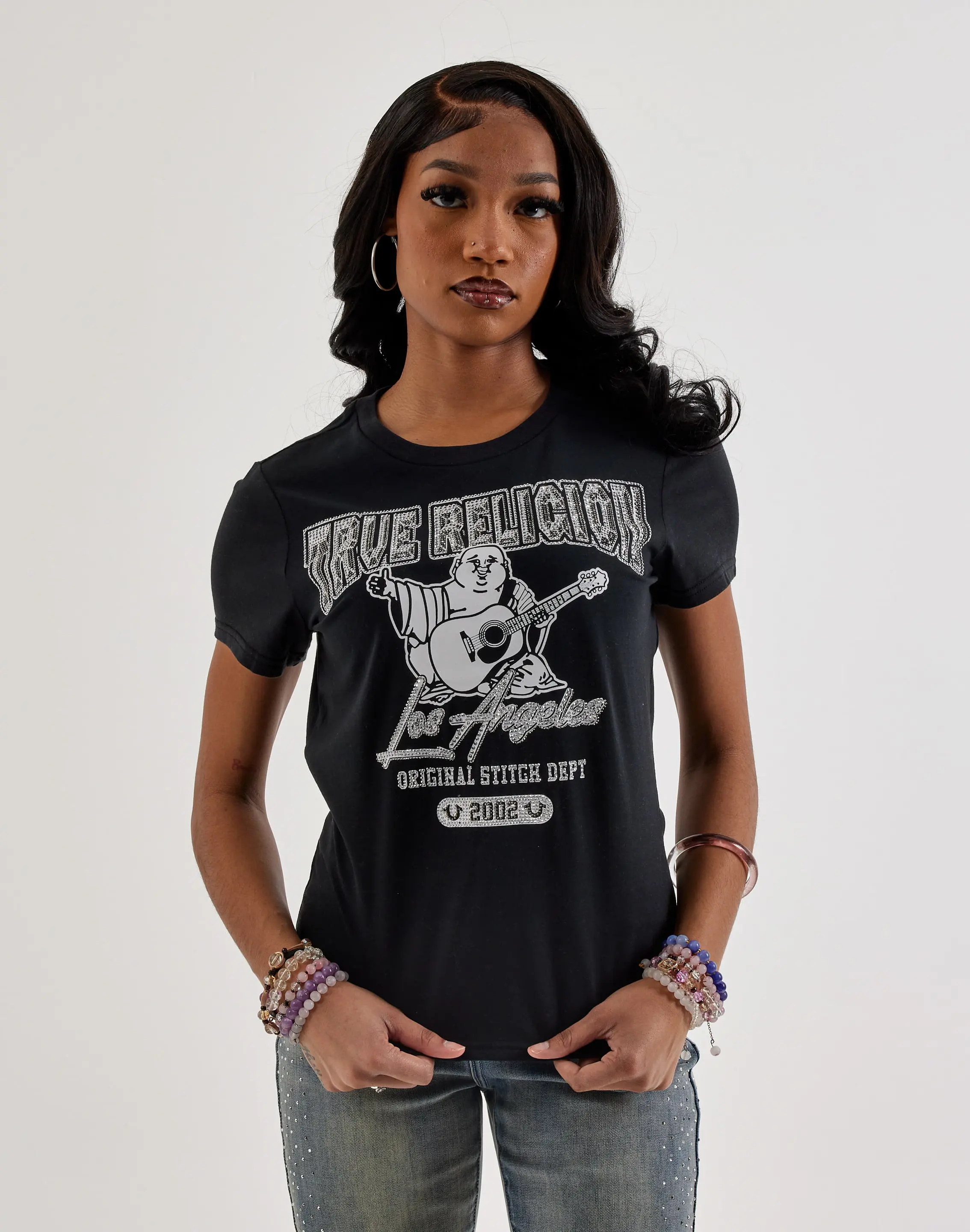 Womens True Religion Crystal Buddha Tee