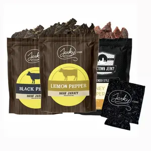 Joey's Flavors You Need To Try Bundle - Lemon Pepper Beef, Soft Honey Pepper Beef, Black Pepper Beef + Koozie - Perfect Blend of Premium Ingredients, Made in the USA, USDA Certified High Protein Dried Meat Snack - 7.5 oz.
