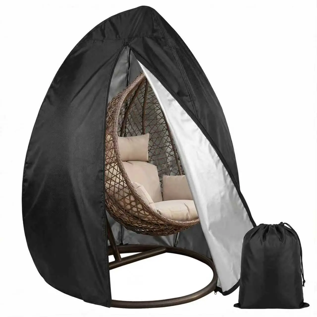 Outdoor Modern Hanging Swing Chair Cover - 420D Polyester with PVC Coating, 45in x 75in, Waterproof, Sun Protection, Dustproof, Sturdy, Zippered Design, Bottom Drawstring, Easy to Clean, Includes Black-Lined Storage Bag, Hanging Chair