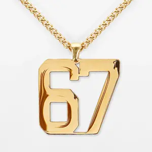SLEEFS Number Pendant Necklace 18K Gold Plated Stainless Steel Numbers 50–99 Sweat & Water Resistant for Athletes and Style Enthusiasts