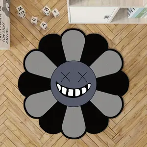 Black sunflower round rug,Black modern minimalist style carpet,Creative Cartoon Prints,Soft and comfortable floral patterned mat,Beautiful bedroom rugs,Suitable for living room, bedroom, bedside area, dressing room, and relaxation area,Unique home decor