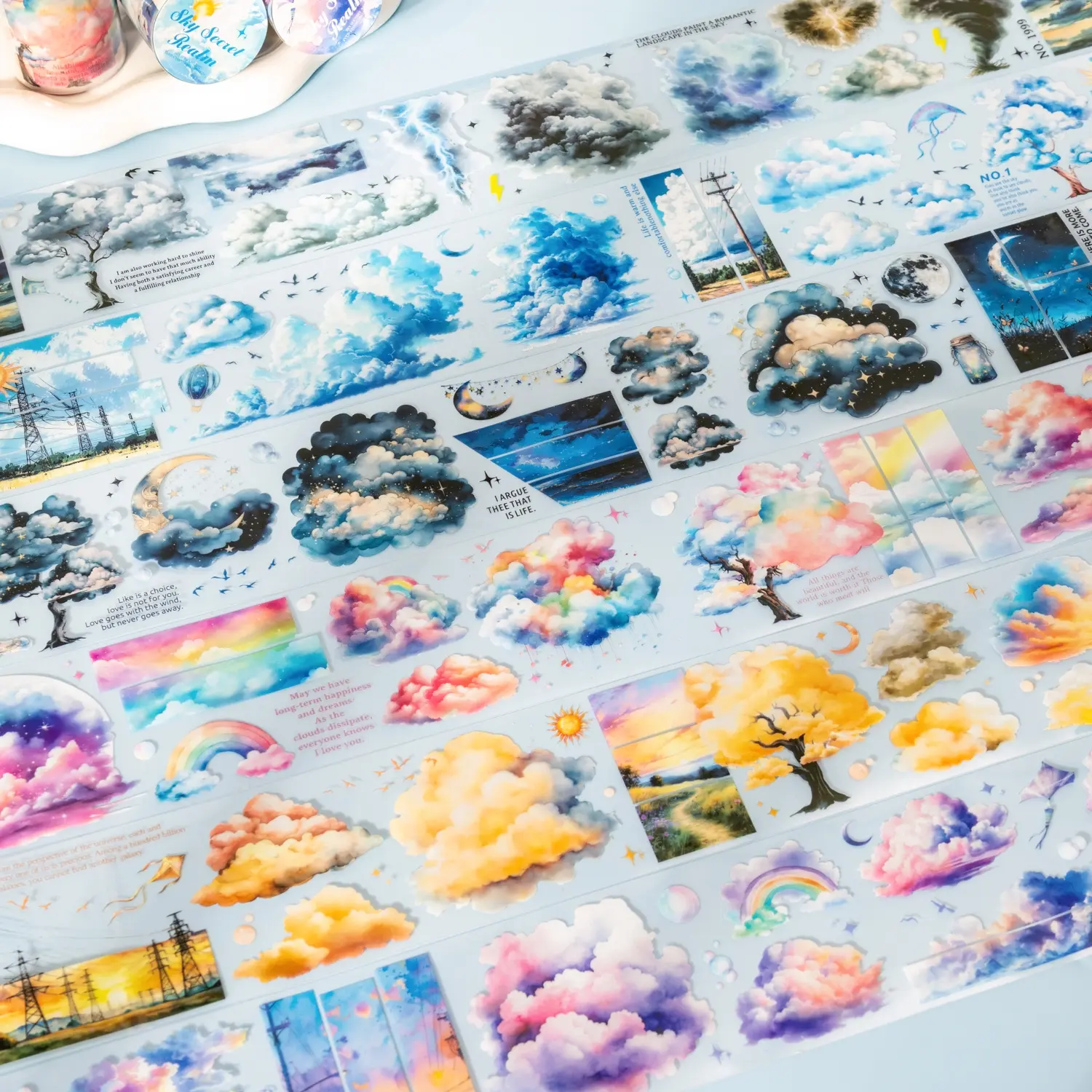 Sky Secret Series Pet Decorative Tape Roll with Visual Appeal, Cloud Pattern Design for Journaling, Scrapbooking, Planner, Stationery & Water Bottle Decoration, Perfect for Creative and Craft Projects