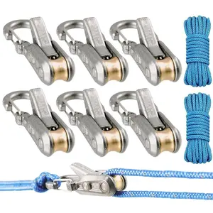 6-piece heavy-duty metal umbrella rope adjuster and tension adjustment tool (including roller tensioner) suitable for adjustable strap system for camping tarpaulin, ground anchor rope, marine equipment, and outdoor equipment