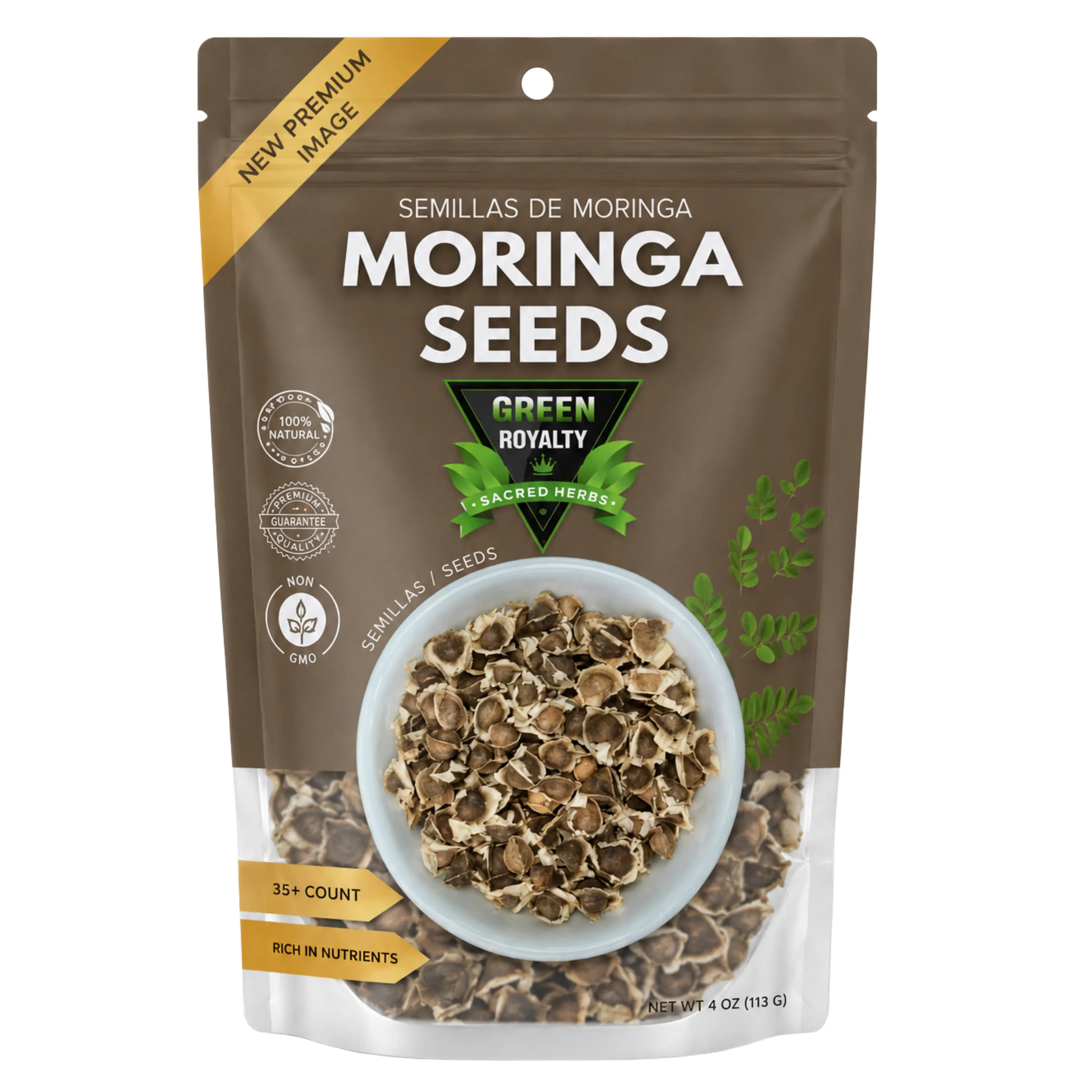 Green Royalty Moringa Seeds Herbal Beverage, 4oz Resealable Bag - Caffeine-Free, Nutrient-Rich, High-Fiber, Energizing Power