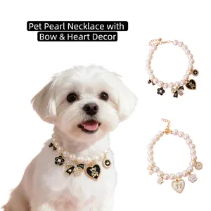 Pet Pearl Necklace Collar |   Vintage Luxury Bow & Camellia Pet Jewelry Pet Collar |   Pearl Necklace Collar for Cats & Dogs |   Vintage Luxury Bow |   Heart Charm |   Noiseless Design |   Camellia Decor  Wedding Birthday Party Photo Props |   Fashion Pet
