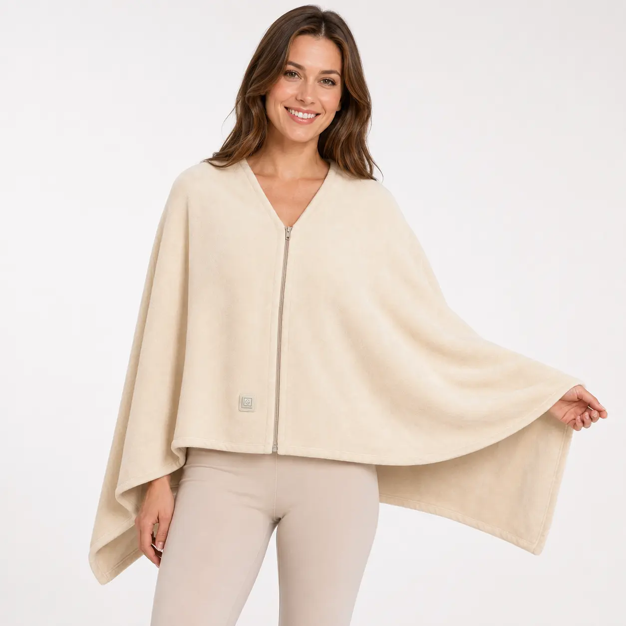 Portable USB Heated Blanket Shawl, 59 x 31 in Wearable Electric Heated Cape Poncho with Zipper, 8 Heating Zones, 3 Heat Settings, Soft Flannel Wrap for Home Office Travel, Power Bank Not Included