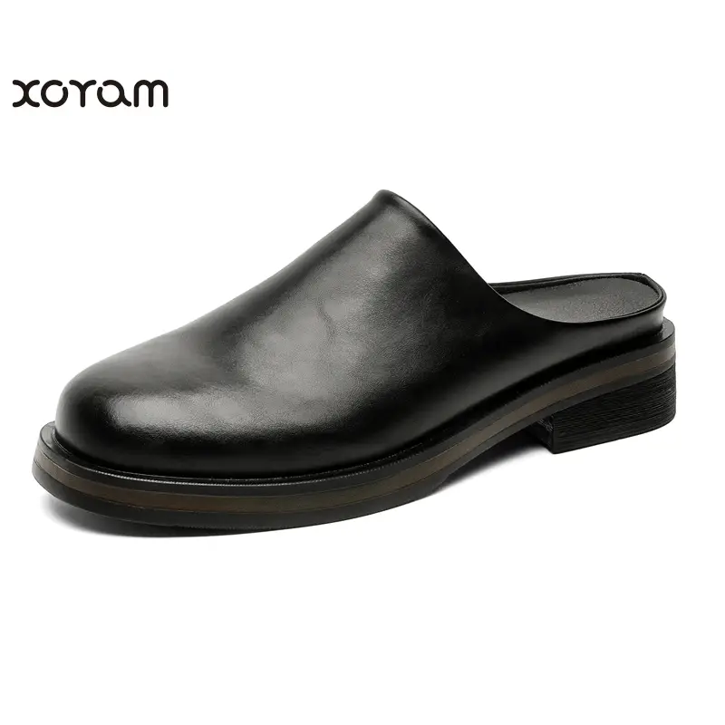 Xoram Men's Shoes 2025 New Summer Men's Big Head Muller Toe Box for Outdoors Boken Shoes Tide Half Slippers Slip-on