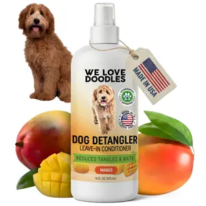 We Love Doodles Dog Detangler Spray Fresh Mango - Natural Gentle Formula Leave-in Conditioner for Long-haired Breeds Tangle Remover 16oz Made in USA
