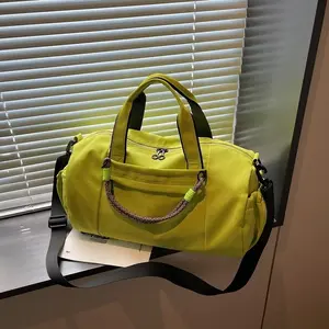 Neon Green Nylon Gym Bag - Large-Capacity Sports Luggage with Wet-Dry Compartments, Convertible Detachable Shoulder Handbag for Men and Women
