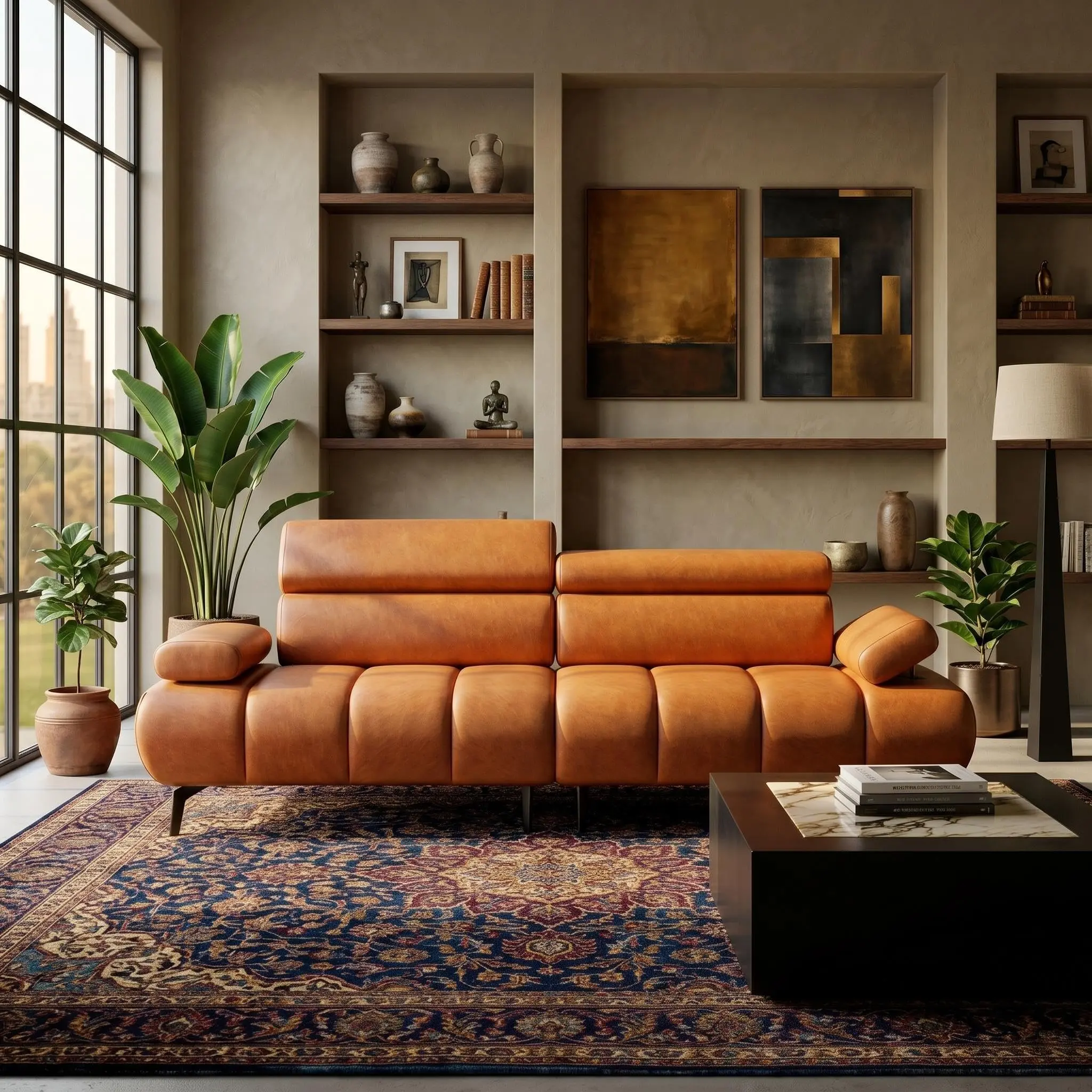 3-Seater Sofa Bed in Faux Leather, Convertible Futon with Adjustable Backrest and Armrests, Modular Reclining Chair for Living Room or Bedroom