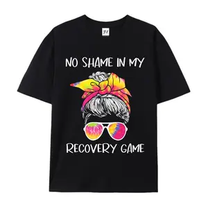 No Shame In My Recovery Game Tie Dye Messy Bun Cotton T-Shirt, Inspirational Sobriety Graphic Tee, Comfort Casual Outfit, Perfect Gift For Recovery Warriors & Sobriety Milestones, Ideal Everyday Outfit