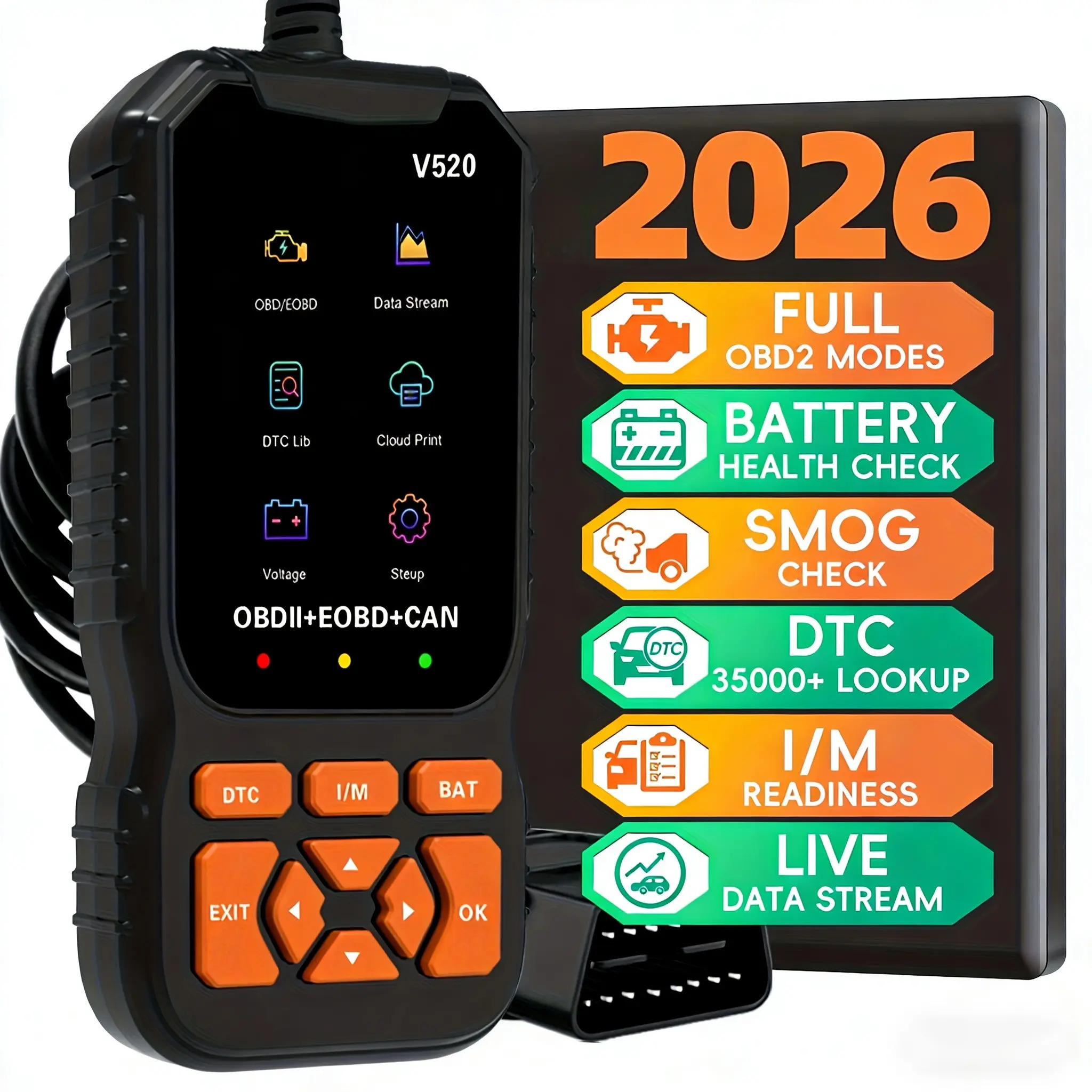 V520 OBD2 Scanner-Car Diagnostic Tool, Bidirectional Scan Tool, Car Scanner Fixed, Automotive Code Reader for Engine Fault Diagnosis,is suitable for All Cars after 1996, Car Battery Tester