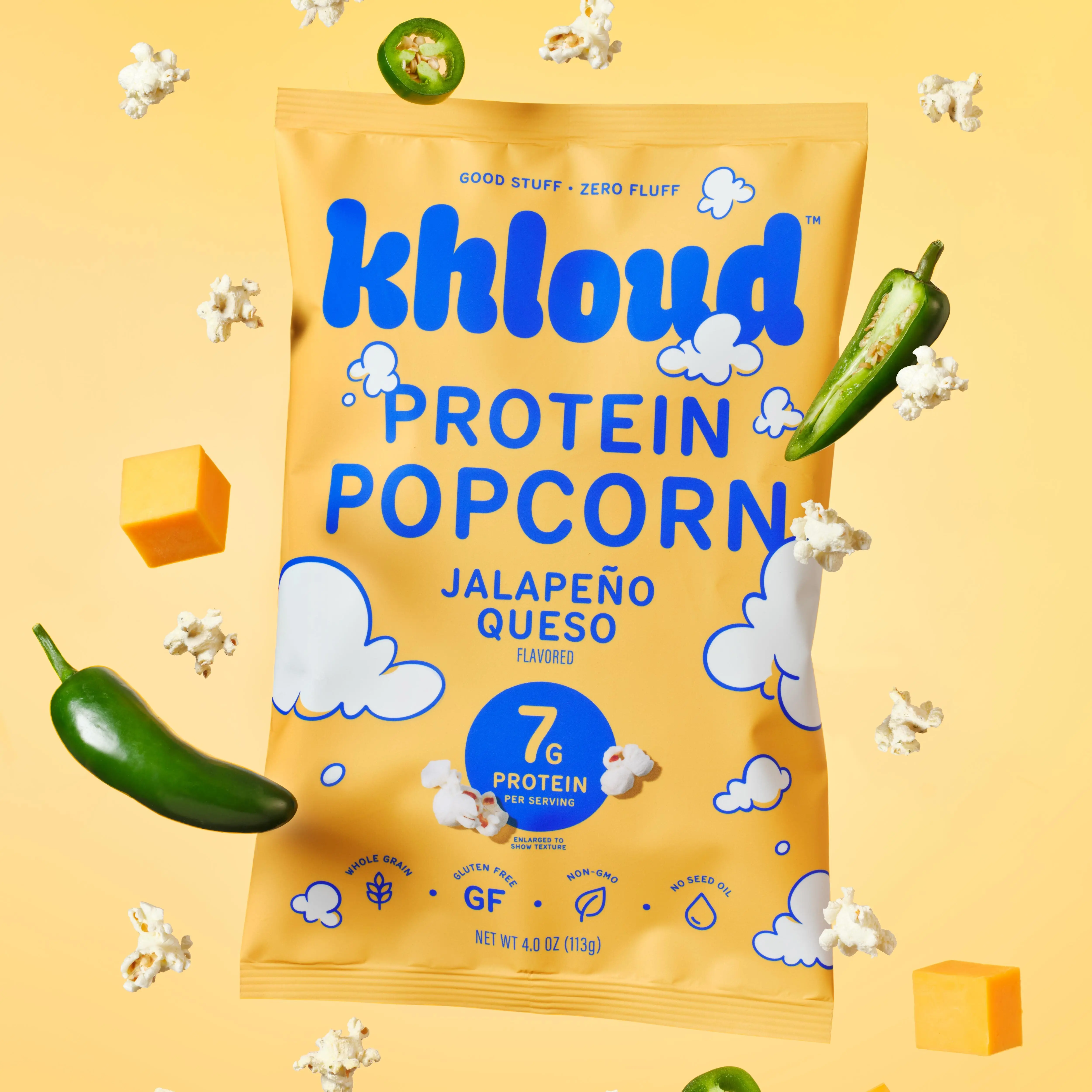 Jalapeño Queso Khloud Protein Popcorn by Khloe Kardashian | 7g of Protein Per Serving | No Seed Oils | Gluten-Free | Available in 4pk or 12pk