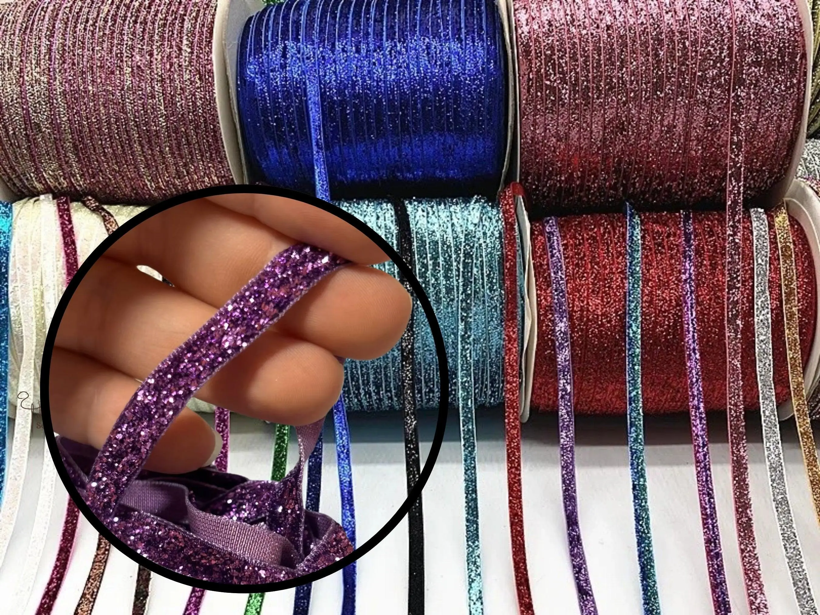 Glitter Velvet Ribbons 5 Yards / 4.5 Meters - 6 mm / 1/4" Single Sided Finished Edges