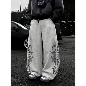Men's Fleece Printed Straight-Leg Pants - Loose Fit, Comfortable Fabric, Street Style, Perfect for Fall & Winter Outdoor Wear, Ideal Gift for Boyfriend or Husband, Winter Clothing Street Style Pants Comfortable Fit