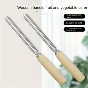Stainless Steel Fruit & Vegetable Corer with Wooden Handle - Easy Core Removal Tool for Apples, Pears & More - Essential Kitchen Gadget