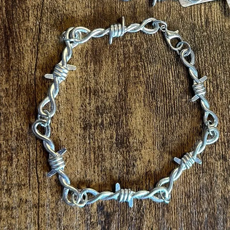 Silver Barbed wire bracelet western turquoise stones choice